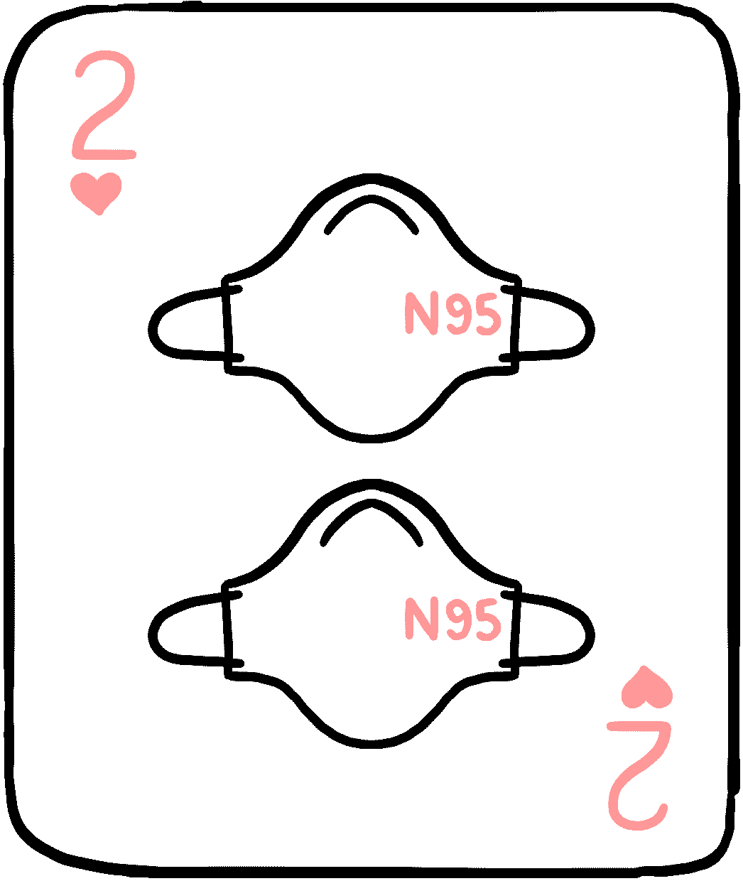 A two of hearts with an N95 mask on the front
