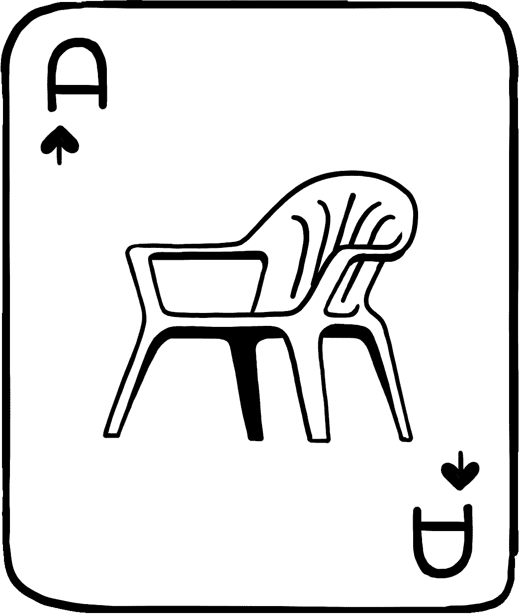 An ace of spades with a monobloc plastic chair on the front