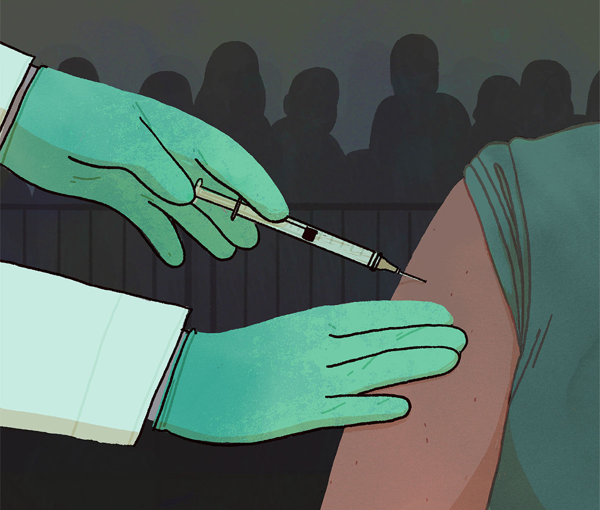 An vaccine being injected into an arm.